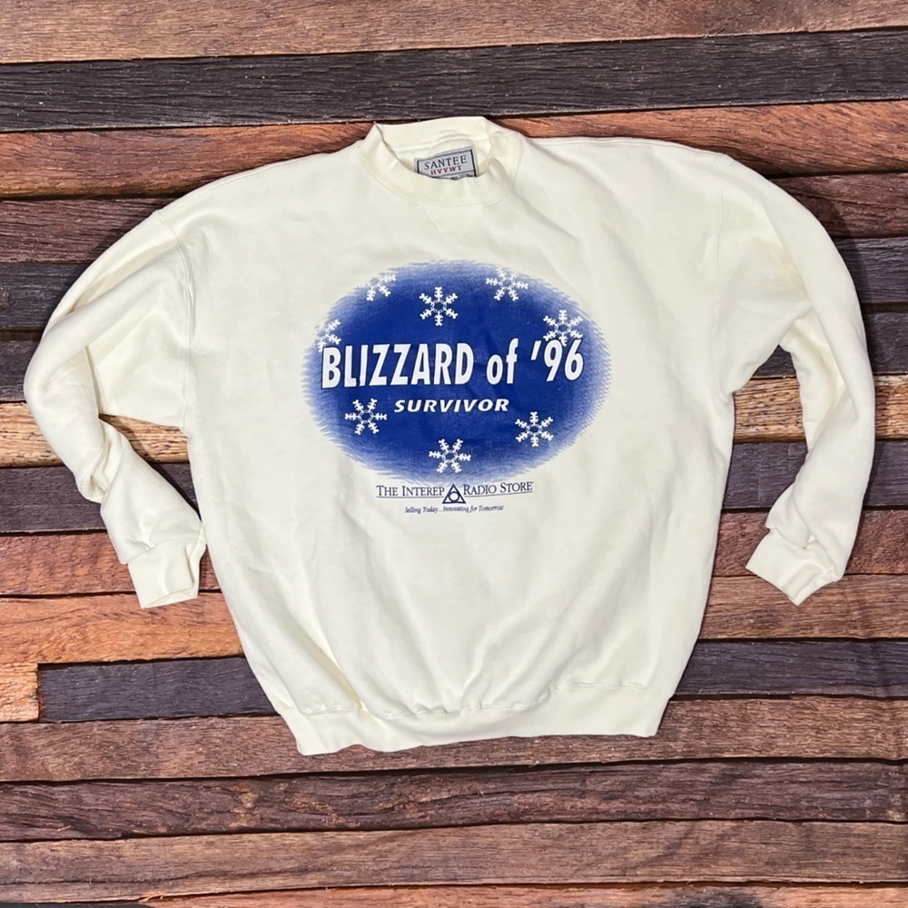 Vintage 90s Blizzard of 1996 Travel Tourism Pullover Jumper Sweatshirt Mens